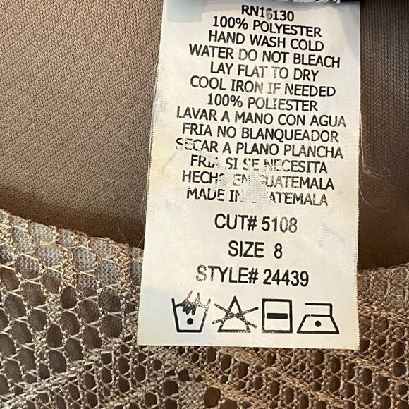 Helene Blake Sz 8 Gold Crochet Shark Bite Layered Hem Lined Vintage Glam Dress - Picture 8 of 8